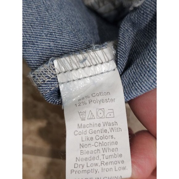 Womens XXL Longline Distressed Denim Jacket Blue Wash Button Front Pockets Y2K - Picture 5 of 7